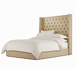 Кровать двуспальная бежевая с основанием из массива дерева с мягким изголовьем Flax Beds варинант исполнения - 1 | Loft Concept в Барнауле