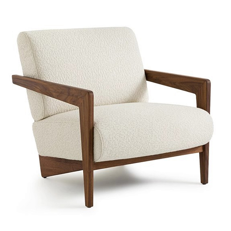 Кресло с обивкой из белого букле Armchair White Boucle Коричневый Белый Кресло с обивкой из белого букле Armchair White Boucle Коричневый Белый в Барнауле | Loft Concept