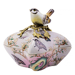 Шкатулка фиолетового цвета с рисунком бабочек и крышкой с фигуркой птицы на ветке Eden Garden варинант исполнения - 1 | Loft Concept в Барнауле