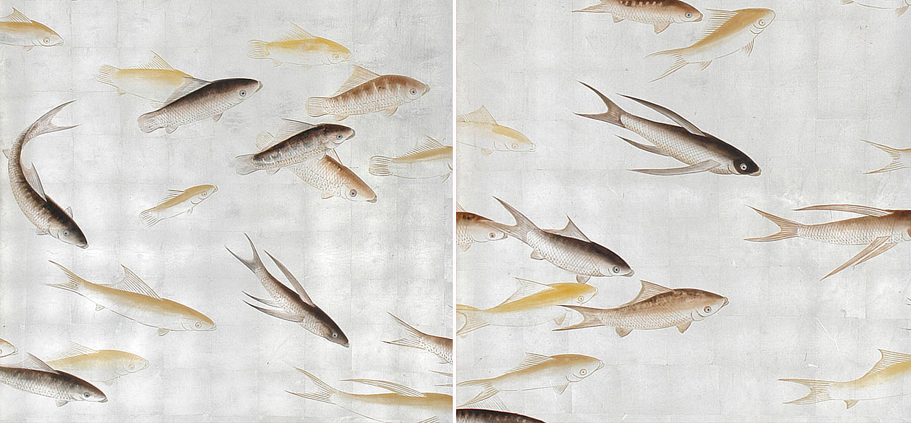 Обои ручная роспись Fishes Amber on Real Silver gilded silk Обои ручная роспись Fishes Amber on Real Silver gilded silk - Loft-Concept в Барнауле