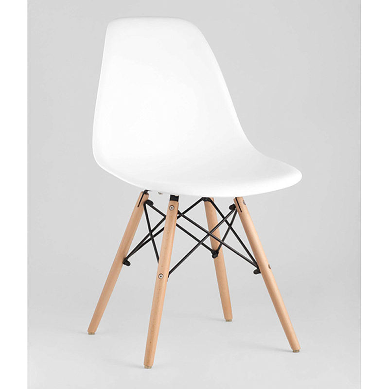 Пластиковый стул на ножках из массива бука Eames White  Белый Древесина в Барнауле | Loft Concept 