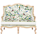 Диван двухместный из натурального бука золотистый с изображением птиц и цветов Blooming Birds варинант исполнения - 1 | Loft Concept в Барнауле