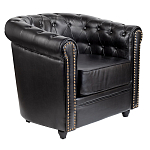 Кресло кожаное с мягкими подлокотниками на 4-х деревянных ножках Logan Leather Armchair black варинант исполнения - 1 | Loft Concept в Барнауле