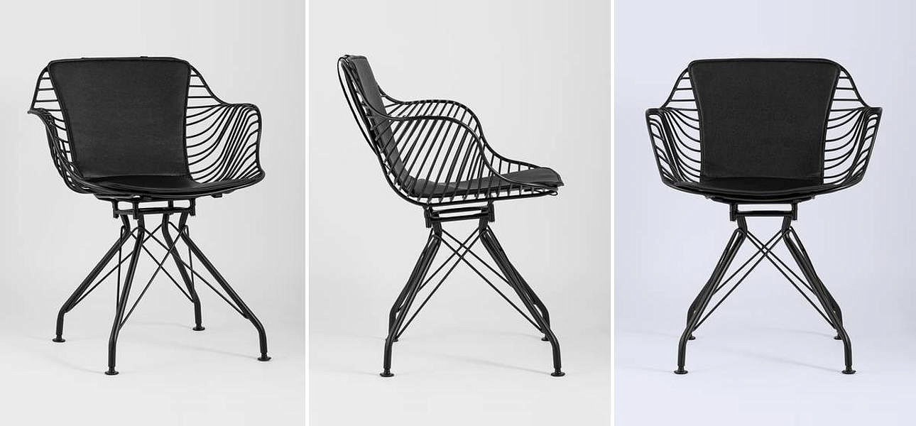 Стул Bertoia с подлокотником Chair Black metal Стул Bertoia с подлокотником Chair Black metal - Loft-Concept в Барнауле