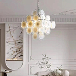 Люстра  с каскадом из круглых декоративных элементов  White Clear Glass Chandelier варинант исполнения - 3 | Loft Concept в Барнауле