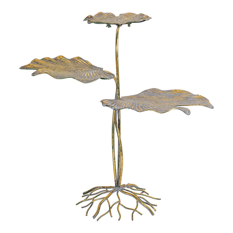 Столик приставной с тремя столешницами Тропические листья Tropical Forest gold Золотой в Барнауле | Loft Concept 