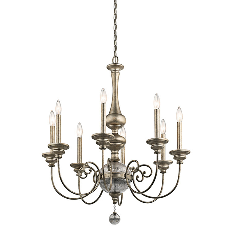 Люстра серебряного цвета с состаренным эффектом и декоративным подвесным шаром Kichler Серебро винтаж в Барнауле | Loft Concept 