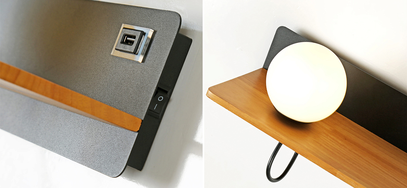 Бра с полкой Black GAVIN WOOD USB Бра с полкой Black GAVIN WOOD USB - Loft-Concept в Барнауле