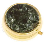 Таблетница карманная круглая с 3-мя отделениями и накладкой из натурального камня Серафинит Gold Stone Pillboxes варинант исполнения - 1 | Loft Concept в Барнауле