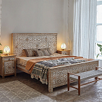 Двуспальная кровать из массива манго с резьбой Celestino Grey Mango Bed варинант исполнения - 2 | Loft Concept в Барнауле