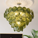 Люстра из зеленых стеклянных дисков с перламутровым эффектом Green Glowing Glaze варинант исполнения - 3 | Loft Concept в Барнауле