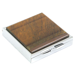 Таблетница карманная квадратная с 4-мя отделениями с зеркалом и накладкой из натурального камня Тигровый глаз Silver Stone Pillboxes варинант исполнения - 1 | Loft Concept в Барнауле