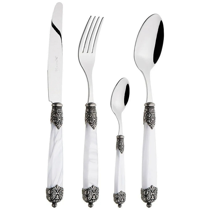 Набор столовых приборов на 6 персон 24 предмета Luxury Cutlery Серебряный Бежевый Черный Белый Набор столовых приборов на 6 персон 24 предмета Luxury Cutlery Серебряный Бежевый Черный Белый в Барнауле | Loft Concept