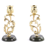 Подсвечники бронзовые на подставке из натурального камня нефрит Stone Candlestick варинант исполнения - 1 | Loft Concept в Барнауле