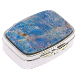 Таблетница карманная прямоугольная на 2 отделения с зеркалом и накладкой из натурального камня Лазурит Silver Stone Pillboxes варинант исполнения - 1 | Loft Concept в Барнауле