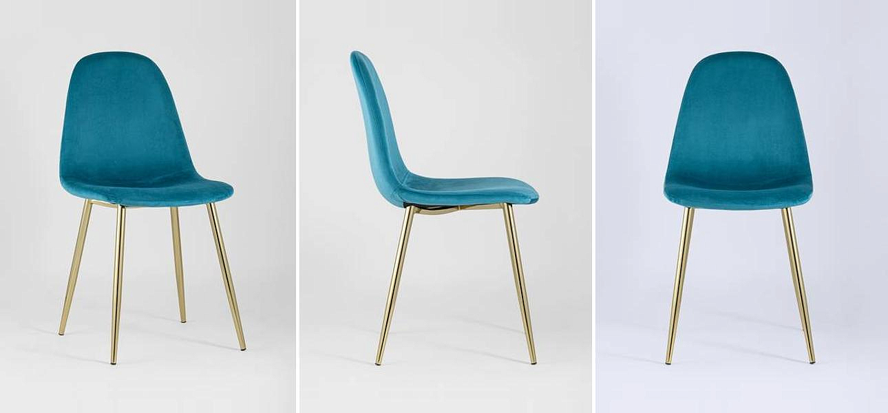 Стул Archie Chair Велюр Аквамарин Золотые ножки Стул Archie Chair Велюр Аквамарин Золотые ножки - Loft-Concept в Барнауле