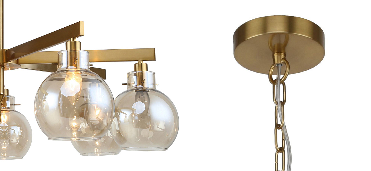 Люстра с плафонами коньячного цвета Carmella Globe Brass Люстра с плафонами коньячного цвета Carmella Globe Brass - Loft-Concept в Барнауле
