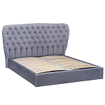 Кровать двуспальная серая с основанием из массива дерева с мягким изголовьем Velour Beds варинант исполнения - 1 | Loft Concept в Барнауле