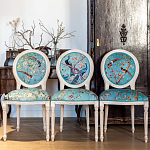 Стул из массива бука бирюзовый с изображением птиц и цветов Turquoise Beige Chinoiserie Peach Garden Chair варинант исполнения - 7 | Loft Concept в Барнауле