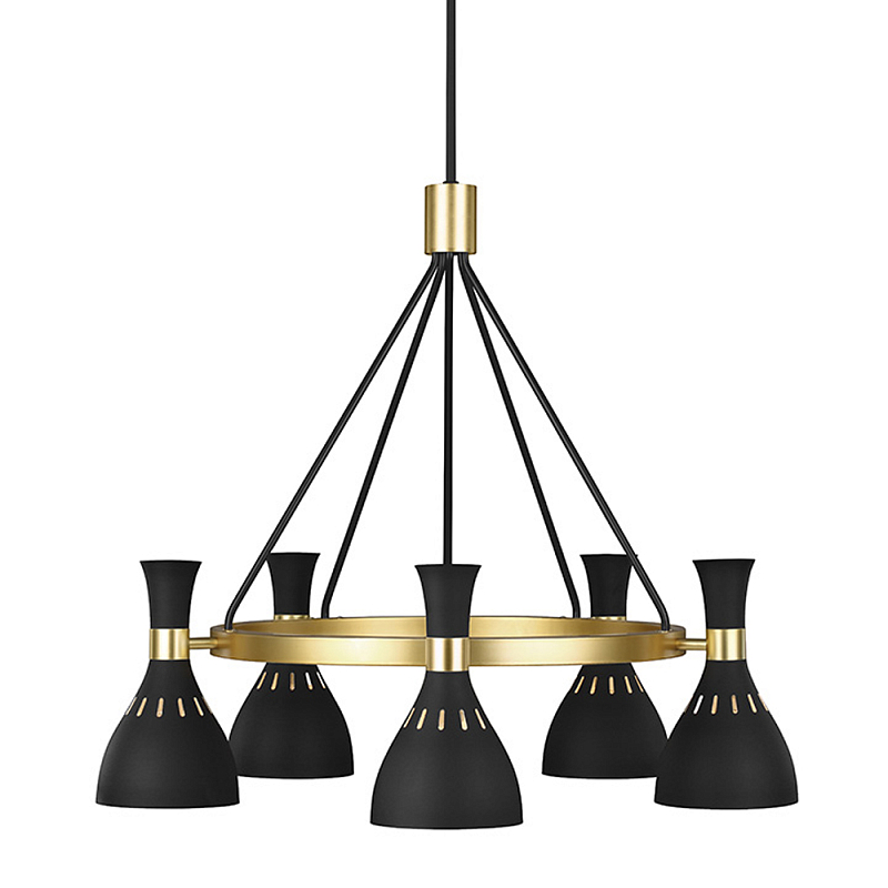 Люстра с 5-ю плафонами в форме песочных часов с узкими перфорированными отверстиями Feiss Черный Белый Латунь в Барнауле | Loft Concept 
