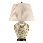 Настольная лампа с фарфоровым основанием бежевого цвета с рисунком и плиссированным абажуром на темной подставке Elstead Lighting варинант исполнения - 6 | Loft Concept в Барнауле