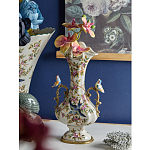 Ваза белого цвета из фарфора с цветочным рисунком и бронзовыми ручками с фигурками птиц Eden Garden porcelain and bronze варинант исполнения - 2 | Loft Concept в Барнауле