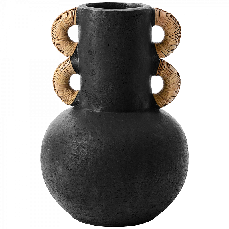 Ваза Round Vase Ceramic & Rattan Черный Ваза Round Vase Ceramic & Rattan Черный в Барнауле | Loft Concept