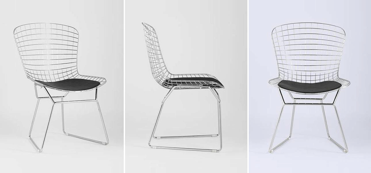 Стул Bertoia Chair Хромированный с Черной подушкой Стул Bertoia Chair Хромированный с Черной подушкой - Loft-Concept в Барнауле