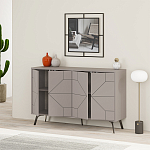 Комод бежево-серый с 4-мя дверцами с геометрическим рисунком на металлических ножках DUNE CONSOLE LIGHT MOCHA варинант исполнения - 2 | Loft Concept в Барнауле