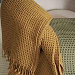 Плед из шерсти цвета охры с бахарамой Waffle Comfort варинант исполнения - 4 | Loft Concept в Барнауле