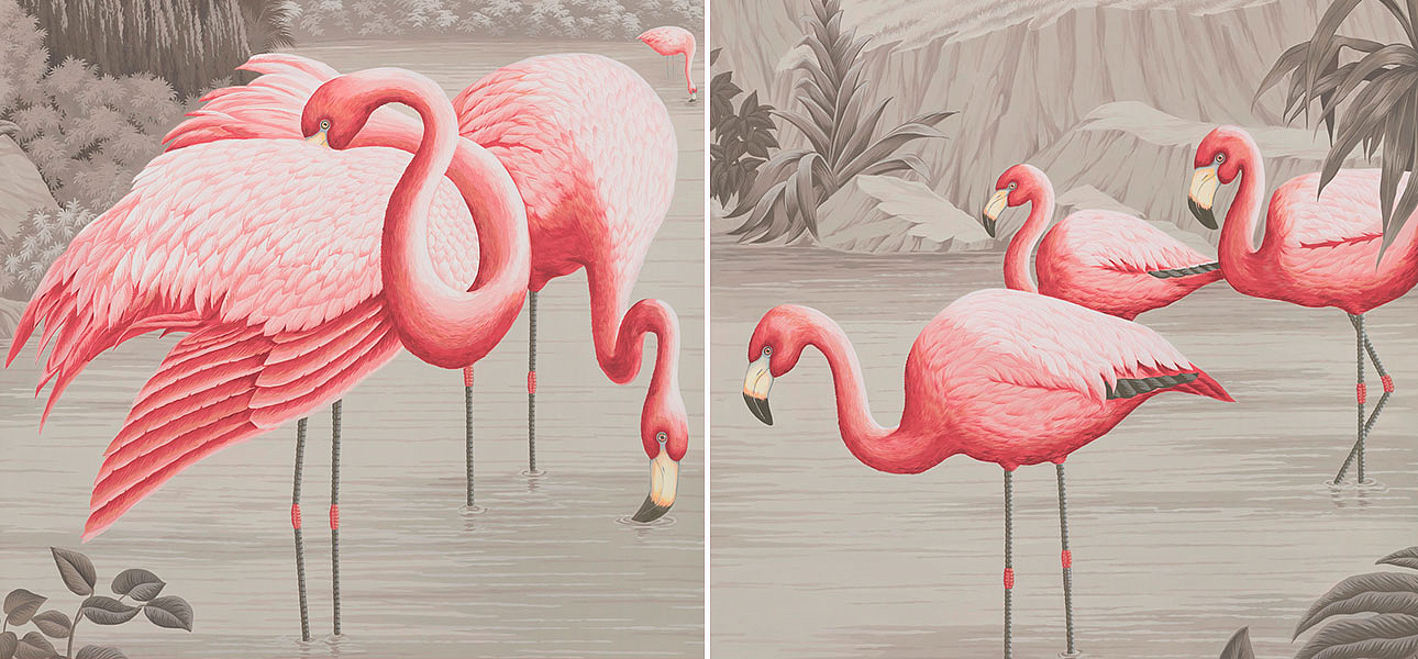 Обои ручная роспись Flamingos Flamingo on Eau Forte scenic paper Обои ручная роспись Flamingos Flamingo on Eau Forte scenic paper - Loft-Concept в Барнауле