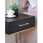 Приставной столик с резным узором на выдвижном ящике Black Table Carved Pattern варинант исполнения - 6 | Loft Concept в Барнауле