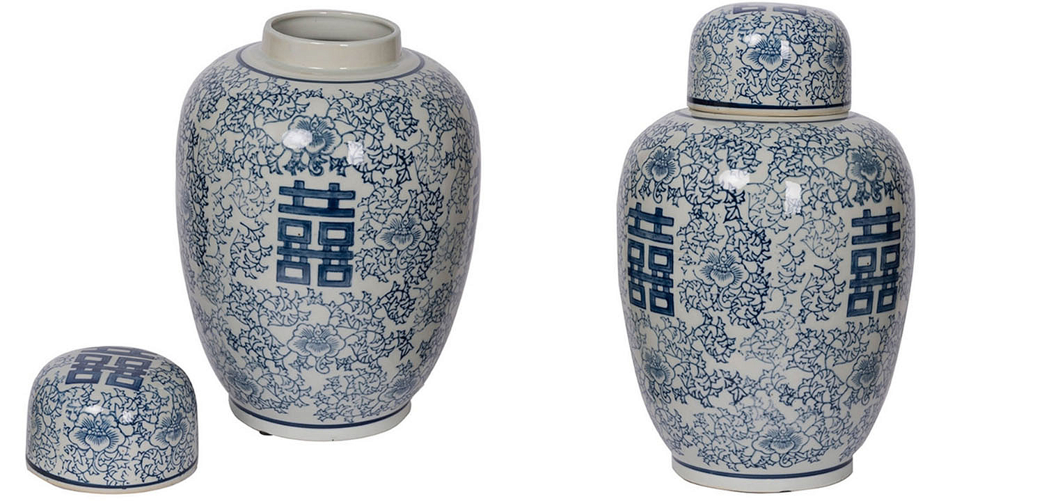 Китайская ваза c крышкой Blue & White Ornament Vase Китайская ваза c крышкой Blue & White Ornament Vase - Loft-Concept в Барнауле