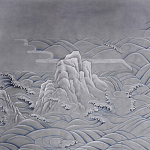 Обои ручная роспись Matsushima Waves Hokusai on Gun Metal dyed silk варинант исполнения - 1 | Loft Concept в Барнауле