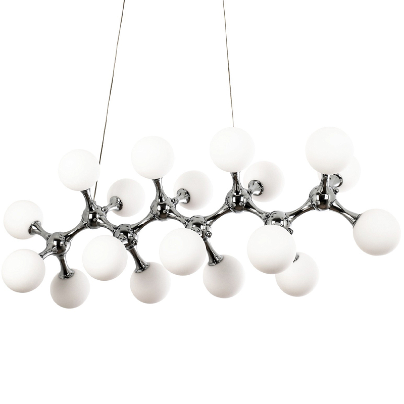 Линейная люстра с плафонами из стеклянных шаров Pearls Suspension Linear Chrome Chandelier Белое матовое стекло Хром Линейная люстра с плафонами из стеклянных шаров Pearls Suspension Linear Chrome Chandelier Белое матовое стекло Хром в Барнауле | Loft Concept