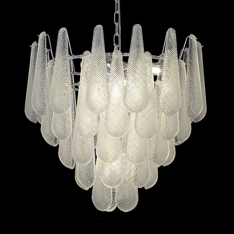 Люстра с подвесками из рифленного стекла в форме капель Textured Glass Chandelier Прозрачный Хром Люстра с подвесками из рифленного стекла в форме капель Textured Glass Chandelier Прозрачный Хром в Барнауле | Loft Concept