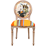 Стул бежевый в разноцветную полоску из натурального бука с изображением птиц и цветов Blooming Birds Colorful Stripes Chair варинант исполнения - 1 | Loft Concept в Барнауле