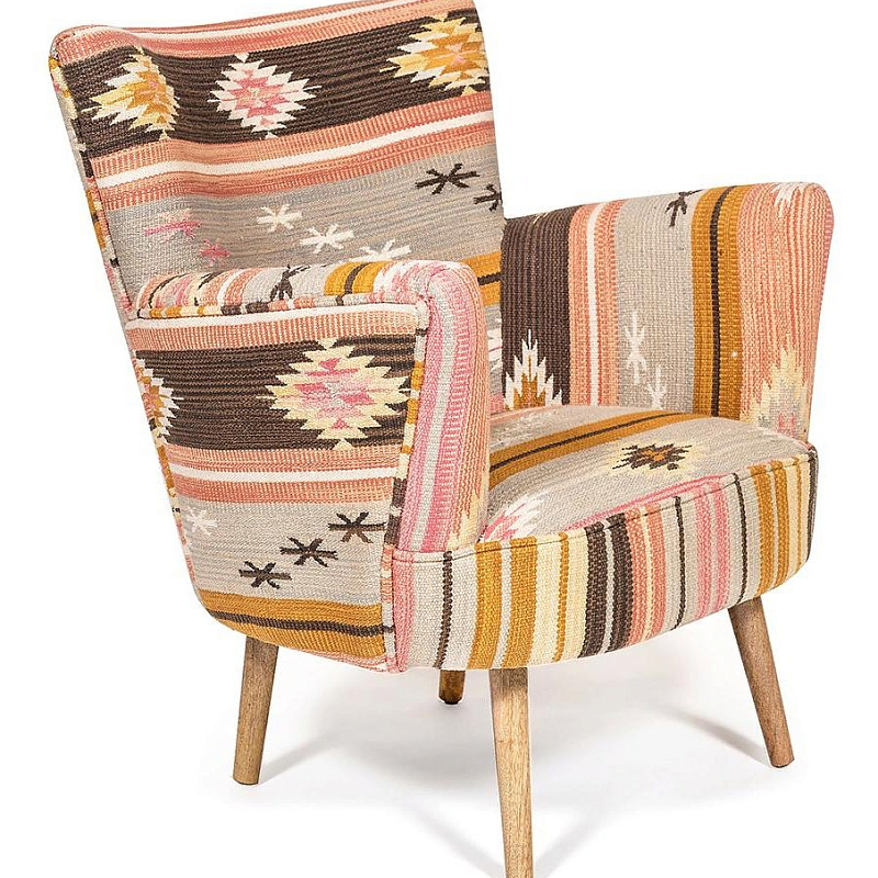 Кресло KELIM Pattern Brown Chair II Бежевый Коричневый Кресло KELIM Pattern Brown Chair II Бежевый Коричневый в Барнауле | Loft Concept