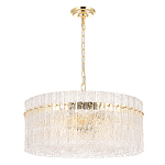 Люстра подвесная круглая с прозрачными рельефными стеклянными вставками и золотым основанием Textured Glass Chandelier варинант исполнения - 1 | Loft Concept в Барнауле