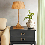 Настольная лампа со скошенным конусовидным абажуром и фигурной ножкой в цвете тик Accord Lighting варинант исполнения - 6 | Loft Concept в Барнауле