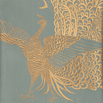Обои ручная роспись в стиле Арт-деко Whistler Peacocks Golden colourway on Blue Grey dyed silk варинант исполнения - 2 | Loft Concept в Барнауле