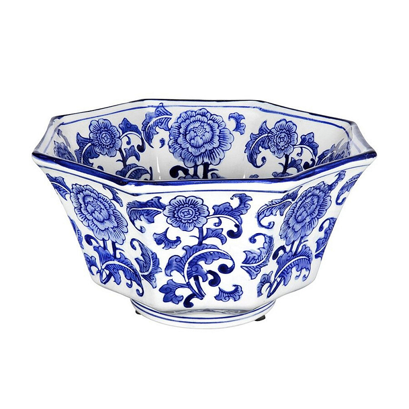 Чаша белая с синим цветочным узором Chino Dishes Синий Белый в Барнауле | Loft Concept 
