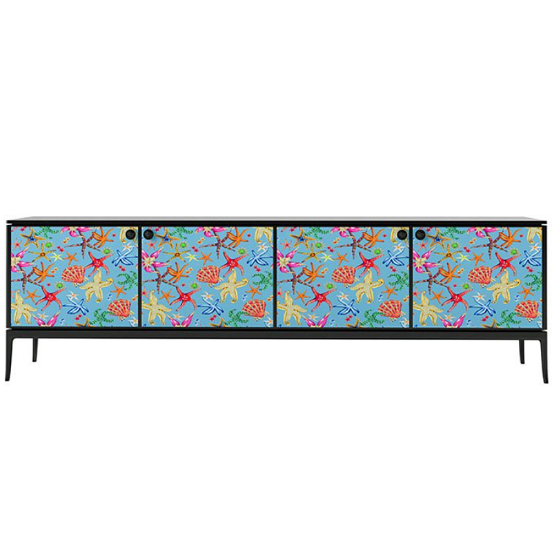 Stiletto Sideboard Blue nautical print Голубой Черный матовый в Барнауле | Loft Concept 