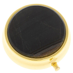 Таблетница карманная круглая с 3-мя отделениями с зеркалом и накладкой из натурального камня Соколиный глаз Gold Stone Pillboxes варинант исполнения - 1 | Loft Concept в Барнауле