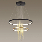 Люстра подвесная с 2-мя круглыми подвесами в черном и золотистом цвете и вертикальными подвесками Ring Horizontal варинант исполнения - 4 | Loft Concept в Барнауле