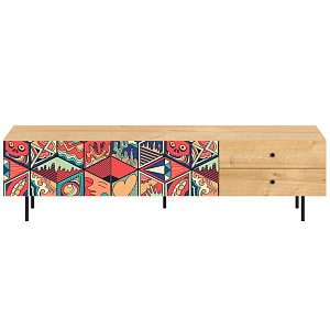 Длинная ТВ-тумба с принтом на ящиках Elise TV Stand