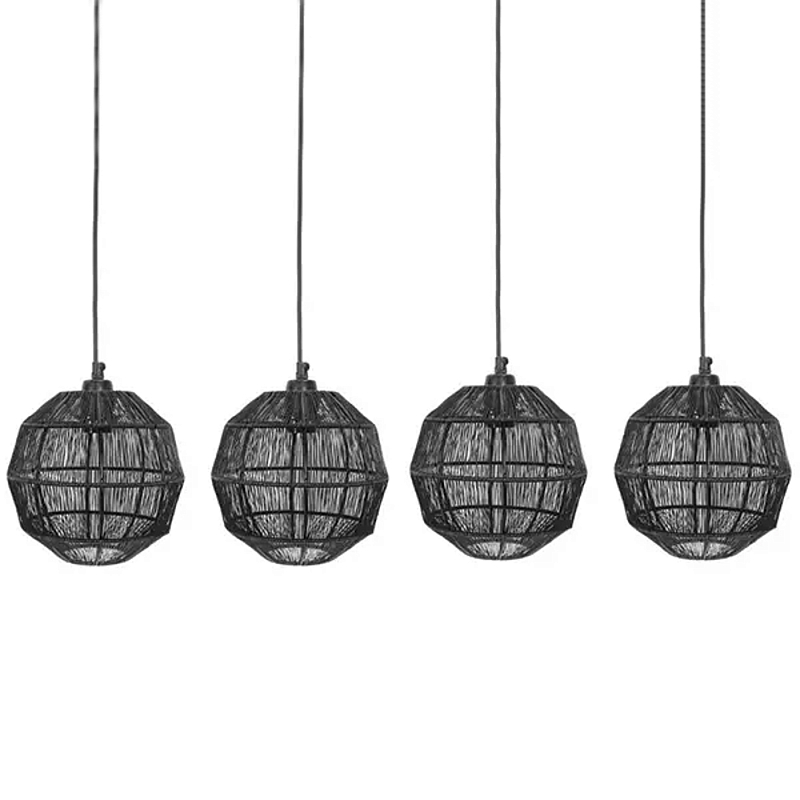 Подвесной светильник с 5-ю плетеными металлическими абажурами Wicker Iron Lamp Черный Подвесной светильник с 5-ю плетеными металлическими абажурами Wicker Iron Lamp Черный в Барнауле | Loft Concept