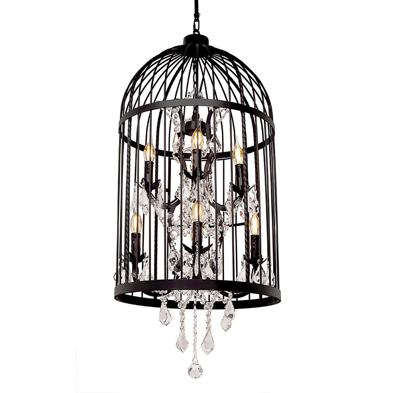 Люстра подвесная в виде клетки с подвесками BIRDCAGE CHANDELIER Черный Прозрачное Стекло Люстра подвесная в виде клетки с подвесками BIRDCAGE CHANDELIER Черный Прозрачное Стекло в Барнауле | Loft Concept