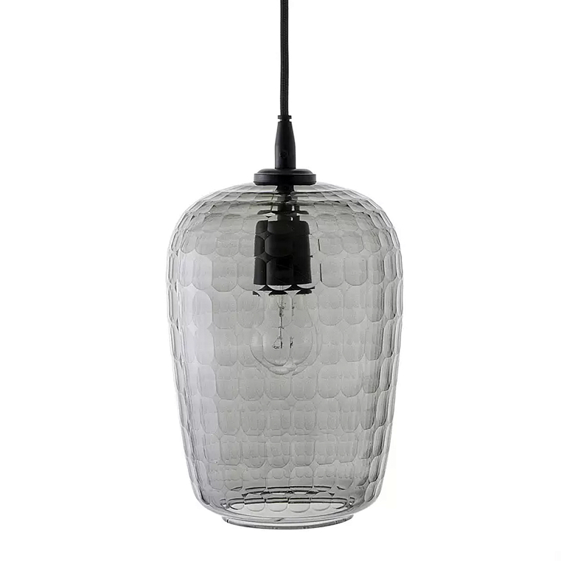 Подвесной светильник с рельефным узором на стеклянном плафоне Lamp with Frozen Glass Effect Серый Черный Подвесной светильник с рельефным узором на стеклянном плафоне Lamp with Frozen Glass Effect Серый Черный в Барнауле | Loft Concept