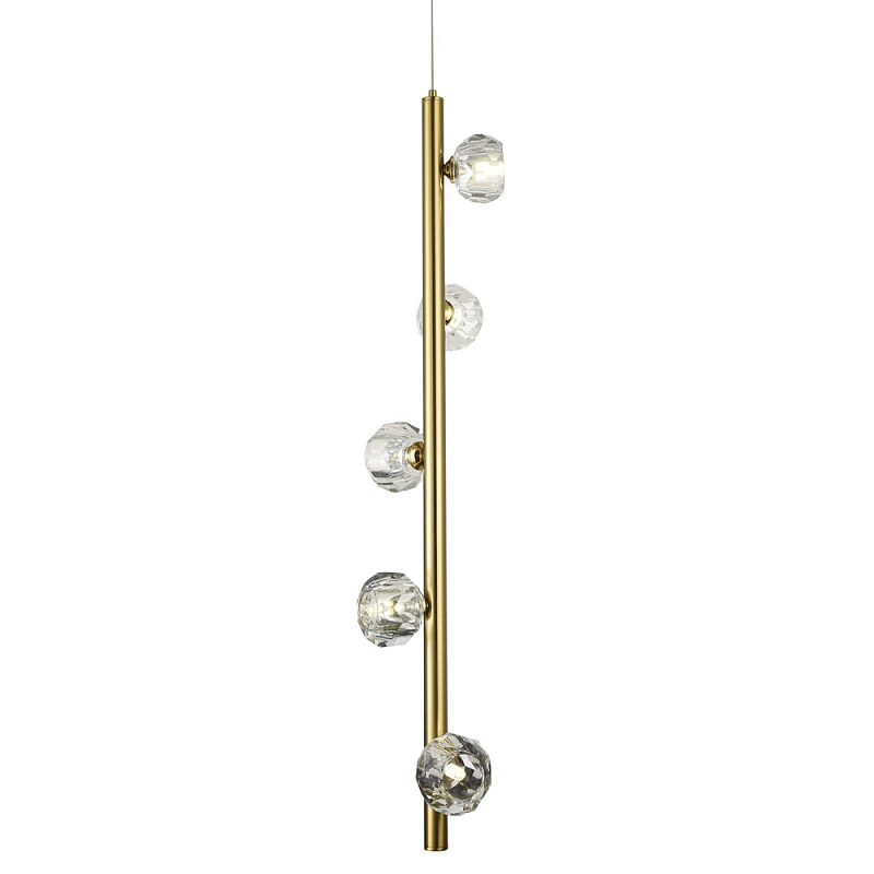 Подвесной светильник c 5-ю хрустальными плафонами Metal Tube Crystal Brass Hanging Lamp Прозрачный Латунь Подвесной светильник c 5-ю хрустальными плафонами Metal Tube Crystal Brass Hanging Lamp Прозрачный Латунь в Барнауле | Loft Concept